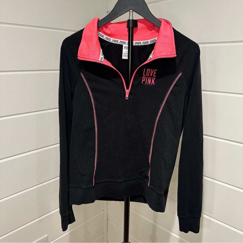 Pink x Victoria's Secret Hot Pink & Black Quarter-Zip Pullover. Size: Medium